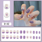 Wjczt 24pcs French Point Diamond Fake Nails Wearing Artificial Square Head Press On Acrylic Nail Art Pearl Patch Almond False Nails