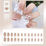 Wjczt 24P Nail Art Fake Nails Japanese Ballerina Press on Nails Set Diamond Streamer Flash Fly Butterfly Seamless Removable False Nail