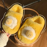 Wjczt Cute Plush Slippers New Winter Women's Funny Egg Yolk Plush Cotton Slippers Casual Warmth Indoor Floor Warmth Home Shoes