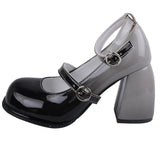 Wjczt Mix Color Mary Janes Women Round Toe Square Heels Lolita Shoes Woman Ankle Strap High Heeled Pumps Patent Leather Party Shoes