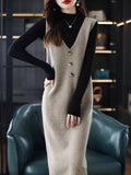 Wjczt Medium to Long Vest Dress Women's New Autumn and Winter Vest Skirt Loose Knit Sleeveless V-neck Fur Dress Versatile