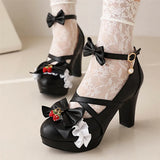 Wjczt 2025 Summer Ladies Platform Cute Bow Lace Princess Mary Jane Sweet Girls Lolita Shoes Party High Heel Buckle Women Pumps 31-43