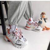 Wjczt Female Male Dad Shoes Adult Platform Trainers Stylish Casual Chunky Sneakers Women Men White Orange Sport Thick Sole Footwear