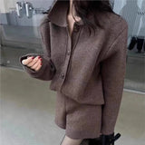 Wjczt Autumn Winter New Two-piece Knitted Sets Single Breasted Sweater Top High Waist Shorts Korean Fashion Casual Outfits Solid Suit