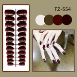 Wjczt 24Pcs/Set Long Round Head Bright Solid Color Press On Acrylic Nail Art Fake Nails Finished Wearing Manicure Reusable False Nails