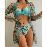 Wjczt 3pack Swimwear Women Cover Up Bikini Set Push Up Swimsuit Biquini Swim Wear Print Bathing Suit Maillot De Bain