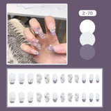 Wjczt 24P Nail Art Fake Nails Japanese Ballerina Press on Nails Set Diamond Streamer Flash Fly Butterfly Seamless Removable False Nail