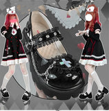 Wjczt Japanese Sweet Girls Cosplay Lolita Shoes Round Head Thick Bottom Lace Love Cross Metal Star Chain 2.5cm-5cm High Heels Shoes