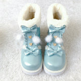 Wjczt Winter Kawaii Girl Sweet Lolita Boots Vintage Round Head Plush Cashmere Warm Women Shoes Cute Bowknot Snow Boots