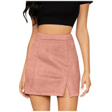 Wjczt Women Sexy Slim Fit Suede Covered Buttocks Short Skirt With High Waist Girls Fashion Daily Solid Color A-Line Zipper Midi Skirt