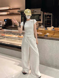 Wjczt Wide Leg White Linen Pants Woman Casual Basic Summer 2024 Oversize Female Straight Trousers Baggy Elastic Waist Pants