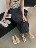 Wjczt Open Toe Women Slippers Silver Gold Beige Summer Dress Shoes Casual Ladies Party Pumps Shoes Woman Low Flat Heeled Size 35-39