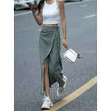 Wjczt Retro washed denim sexy skirt for women's summer versatile 2024 new high waisted slimming fashion design with a slit skirt