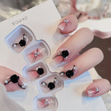 Wjczt 24P Nail Art Fake Nails Japanese Ballerina Press on Nails Set Diamond Streamer Flash Fly Butterfly Seamless Removable False Nail