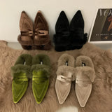 Wjczt Luxury Fur Furry Women Slippers Fur Flat Mules Fashion Velour Slides Indoor Outdoor Sexy Cotton Warm Slides Winter flats shoes