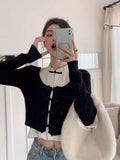 Wjczt  -New Chinese Style Sweaters Elegant Tees Short Fake Two Piece Knitted Tops Tshirts Y2k Off Shoulder Women Patchwork Camisetas