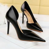 Wjczt Shoes Black Women Pumps Quality Leather Women Shoes High Heels Fashion Wedding Shoes Stiletto Luxurious Elegant Pumps