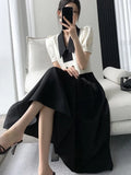 Wjczt French Elegant Two Piece Sets Vintage Office Lady Puff Sleeve White Crop Top + A Line Black Midi Skirts Suit Retro Summer Outfit