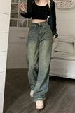 Wjczt Y2K Baggy Casual Wide Leg Jeans Women Streetwear All-Match Washed Denim Trousers Female Vintage 90S High Waist Straight Pants