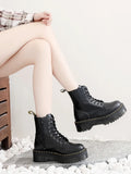 Wjczt Original Women Platform Boots Leather Men Thick Sole Ankle Sexy Female Punk Motorcycle Shoes Combat Booties Plus Size