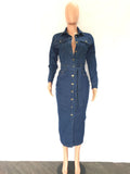 Wjczt Vintage Denim Dresses for Women Autumn Clothes Long Sleeve Button Up Bodycon Jean Dress Streetwear Elegant Midi Dress Robe Femme