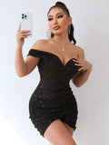 Wjczt 2024 Glitter Off Shoulder Mini Dress For Women Summer Clothing Backless Sexy Party Club Dresses Slim Ruched Bodycon Vestidos