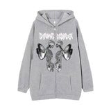 Wjczt    Y2k Harajuku Hoodies Women Autumn Winter Hip Hop Zipper Pocket Print Aesthetic Hooded Sweatshirts Female Goth Punk Jackets Coats