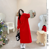 Wjczt Korean Women Autumn Winter Fleece Thicken Hooded Dress Solid Split Oversized Fashion Female Clothing Long Sleeve Casual Dresses