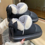 Wjczt Women's Snow Boots Winter Warm Thick Ankle Boots Outdoor Anti Slip Furry Bow Cotton Shoes Comfortable Waterproof Plush Boots