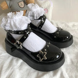 Wjczt Women heels Lolita shoes platform mary jane Shoes Star Buckle Strap Mary Janes Women Cross-tied Girls Rivet Casual Shoes kawaii