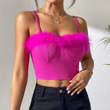 Wjczt Strapless Tube Top Y2k Feather Bustier Crop Top Women Vintage Bustier Corset Top Feather Patchwork Bodycon Camisole Elastic Tank