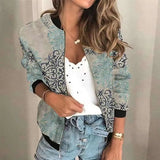 Wjczt High quality new women's fall new women's retro casual digital printing zipper short jacket