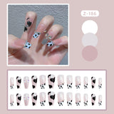 Wjczt 24P Nail Art Fake Nails Japanese Ballerina Press on Nails Set Diamond Streamer Flash Fly Butterfly Seamless Removable False Nail