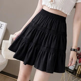 Wjczt Fashion Elastic High Waist Spliced Korean Pleated Skirts Female Clothing 2024 Summer New Loose Solid Color Casual Skirts