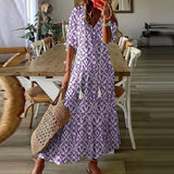 Wjczt Boho Loosen V Neck Tassel Long Dress 2023 Spring Floral Print Pleated Party Maxi Dress Women Embroidery Lace Sleeve Summer Dress