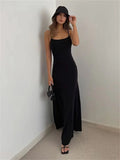 Wjczt Woman Spring Summer Style Bodycon Dress Female Sexy Sleeveless Spaghetti Strap Split Sheath Dress Vestidos