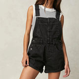 Wjczt Y2K Vintage Black Denim Rompers Women Sleeveless High Waist Jeans Playsuits Korean Fashion Chic Jumpsuits Overalls Baggy Shorts