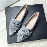 Wjczt Flat Shoes for Women Suede Velvet Spring Summer Casual Shoes Women Flats Bow Flower Pointed Scoop Shoes Slip on Size 33 34 43