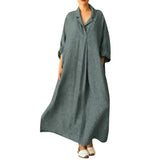 Wjczt Plus Size 3XL 4XL 5XL 2025 Summer Dress Women Cotton Linen Pocket long Boho Dress for Women Bohemian Loose Solid Maxi Dresses