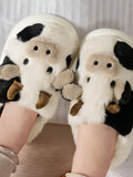 Wjczt Cute Cow Winter New Children Girl Cartoon Slipper Women Soft Heel Platform Fur Warm Indoor Comfortable Home Fluffy Home Slippers