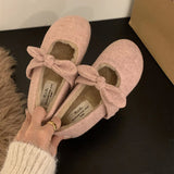 Wjczt Warm Fleece Women Loafer Shoes Outdoor Comfort Soft Sole Flats Concise Slip On Female Butterfly-knot Shoes