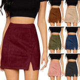 Wjczt Women Sexy Slim Fit Suede Covered Buttocks Short Skirt With High Waist Girls Fashion Daily Solid Color A-Line Zipper Midi Skirt