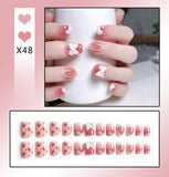 Wjczt 24PCS/Box Bowknot Rabbit Pattern Pearl Short Square Designer Fashion Design French Style Full Covering Pressed Fake Nails