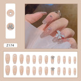 Wjczt 24P Nail Art Fake Nails Japanese Ballerina Press on Nails Set Diamond Streamer Flash Fly Butterfly Seamless Removable False Nail