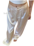 Wjczt White Acetate Satin Wide-Leg Pants Women's Summer Drooping Straight Graceful Casual Pants Slimming Suit Pants Mop Fashion