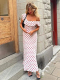 Wjczt  Polka Dot Ruffles Bandage Maxi Dress Women Off Shoulder Slim Elegant Party Dress Summer Beach Holiday Sundresses