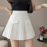 Wjczt Summer White Pleated Skirts Sexy Casual Slim College Women High Waist Mini Metal Letter D Ontwerp A-lijn Korean Fashion Style