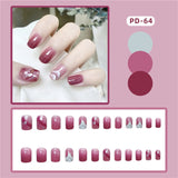 Wjczt 24Pcs/Box Nail Art Fake Short Ballet Wearable Fake Nails press on Square Coffin Head Full Cover Detachable Finished Fingernails