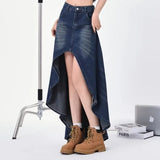 Wjczt Female Designer High Waist Denim Skirts Women Sexy Irregular Robe Dress Girls Fashion Punk Blue A Line Floor Length Jeans Skirts