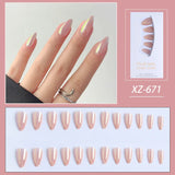 Wjczt 24pcs Stiletto Aurora Fake Nails Set Press On Short Almond Nails Wearable False Nails With Glitter Designs Full Cover Nail Tips